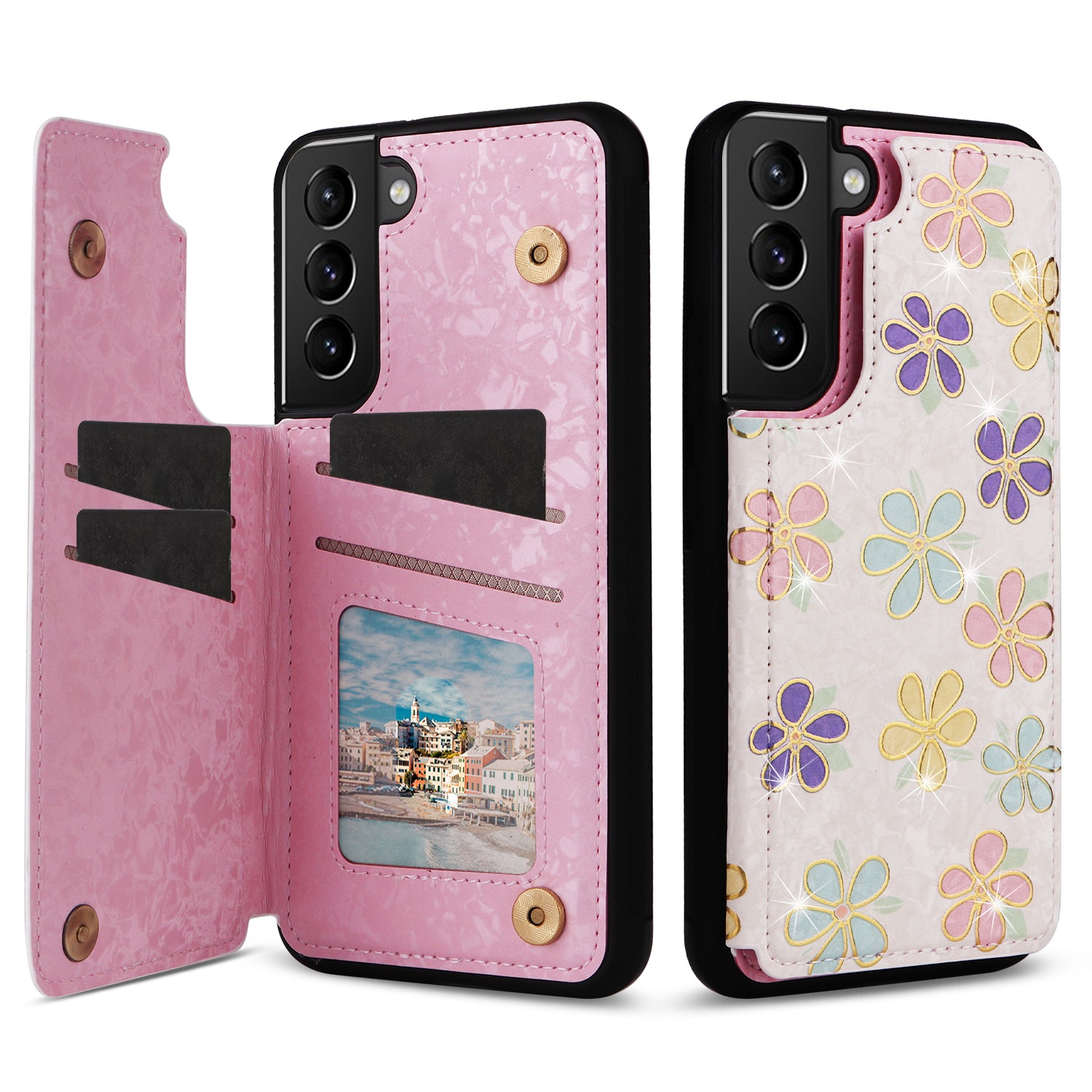 For Samsung Galaxy S21 4G / 5G Case Card Holder Kickstand Stylish Pattern Phone Cover For Samsung Galaxy S21 4G / 5G Case Card Holder Kickstand Stylish Pattern Phone Cover